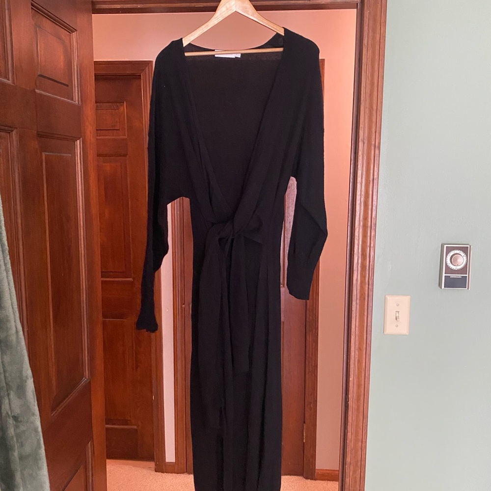 Black Long Sleeve Wrap Knit Dress